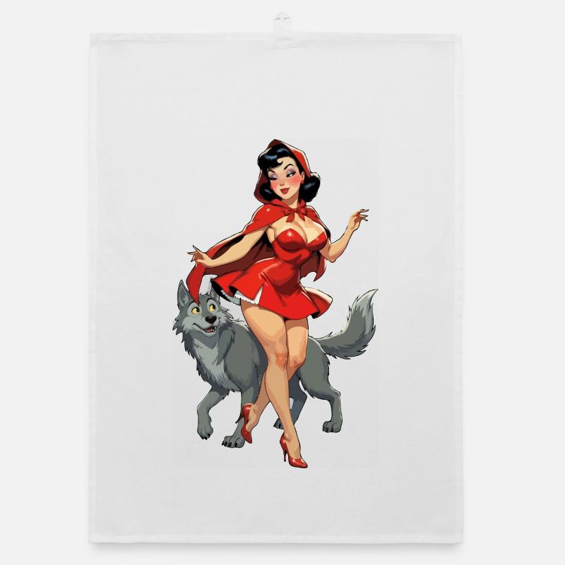 Little Red Riding Hood walks with wolf Organic dish towel