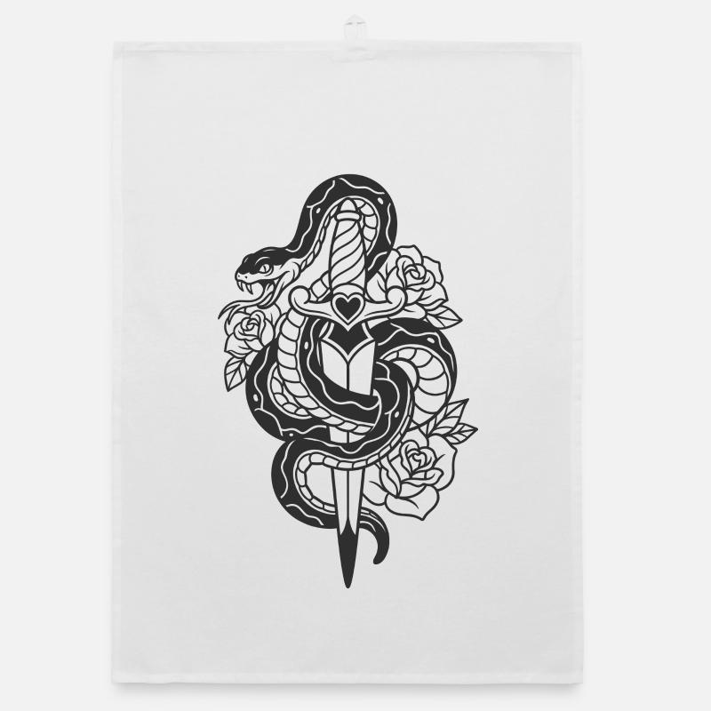 Tatouage de serpent avec roses Torchon bio