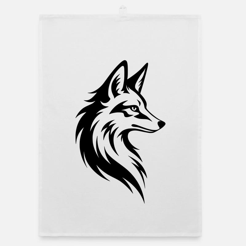 Fox Head Minimal Tattoo Style Organic dish towel