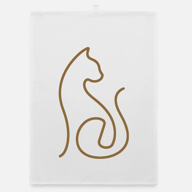 Katze Linienkunst Katzen Design - Organic Geschirrtuch - Weiß