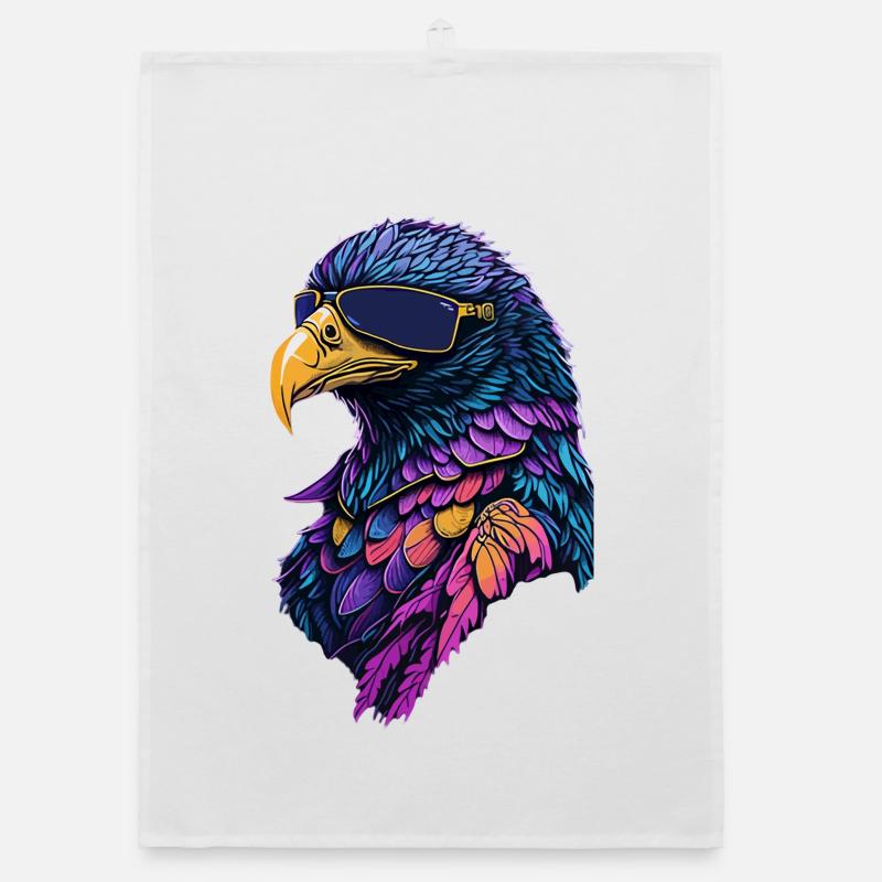 Aigle de couleur avec des lunettes - Torchon bio - blanc