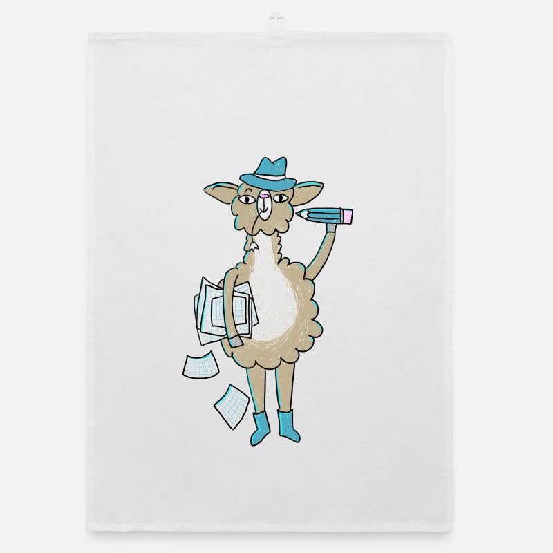 Llama with blue hat and writing utensils Organic dish towel