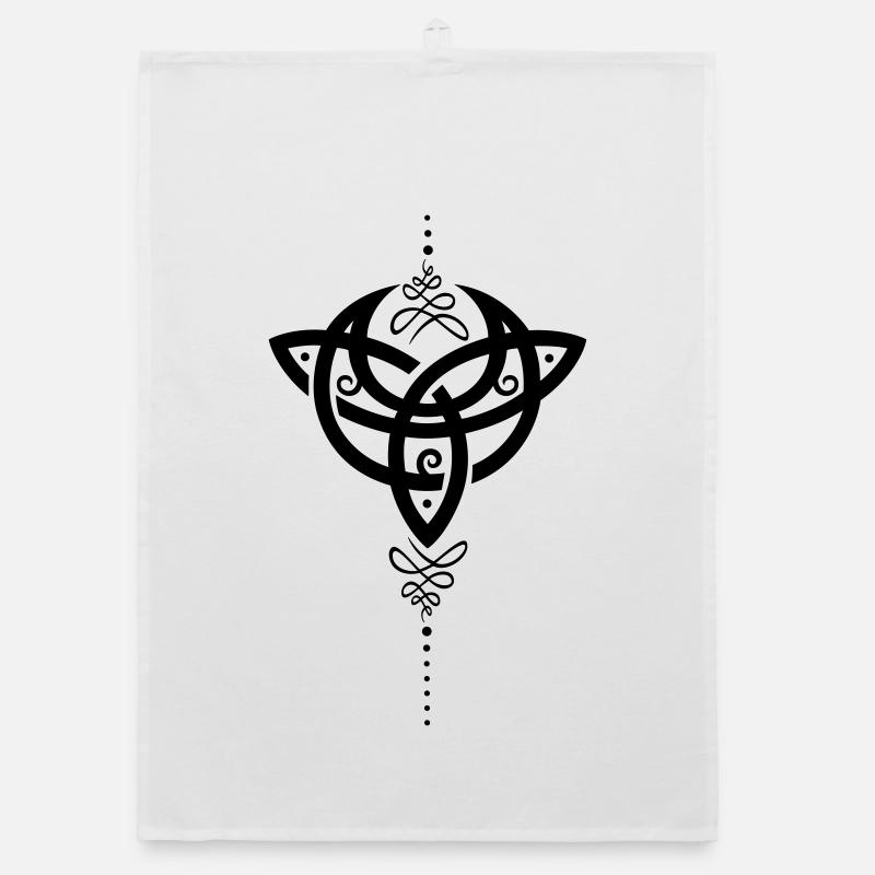 Celtic moon, crescent moon with Trinity symbol. Organic dish towel