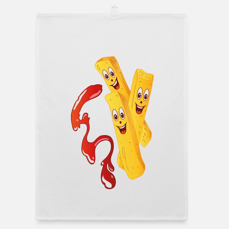 Frites avec des ketchup. Torchon bio