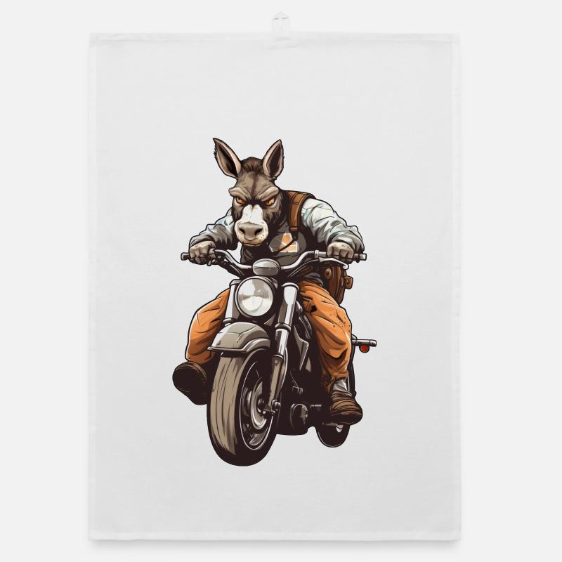 Esel Motorradfahrer / Motorrad Esel - Organic Geschirrtuch - Weiß