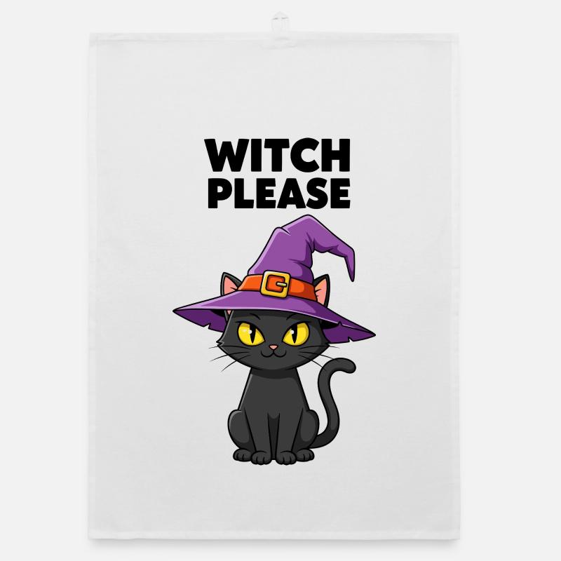 Midnight Kitten Witch Organic dish towel