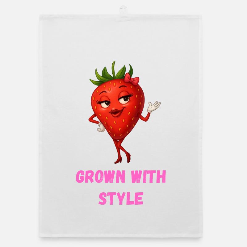 Grown with Style - Erdbeere Karikatur  Organic Geschirrtuch