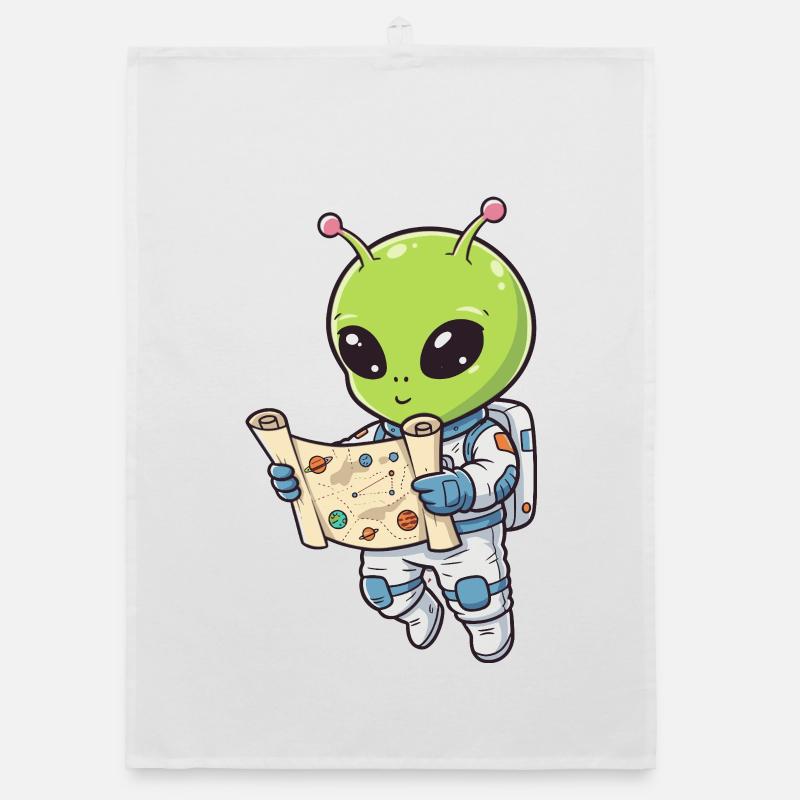 Alien Astronaut with Map Organic dish towel