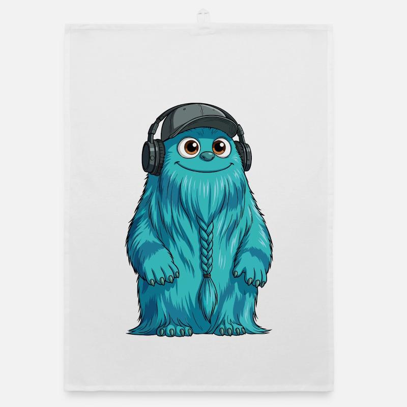 DJ Fluffo avec une tresse devant - Design Fluffonster Torchon bio