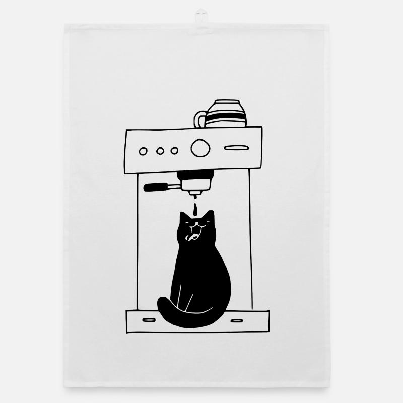 Black Cat Coffee Addict Minimalist Organic dish towel