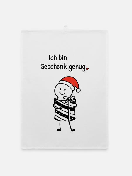 Ich bin Geschenk genug | Weihnachtshumor mit Figur - Organic Geschirrtuch - Weiß - Vorne