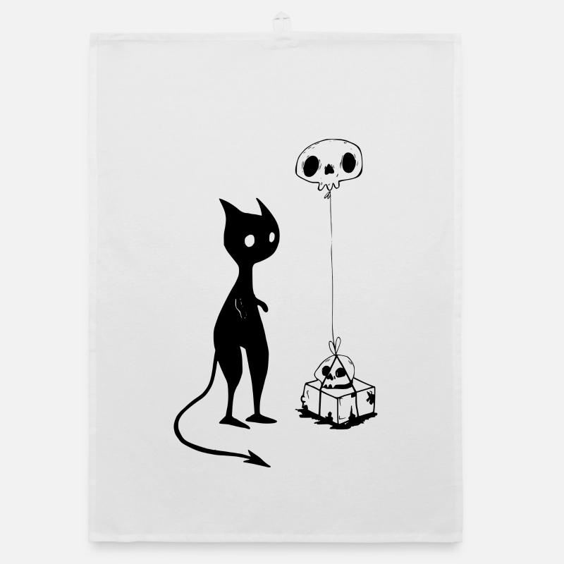Cat gift skull devil evil Organic dish towel