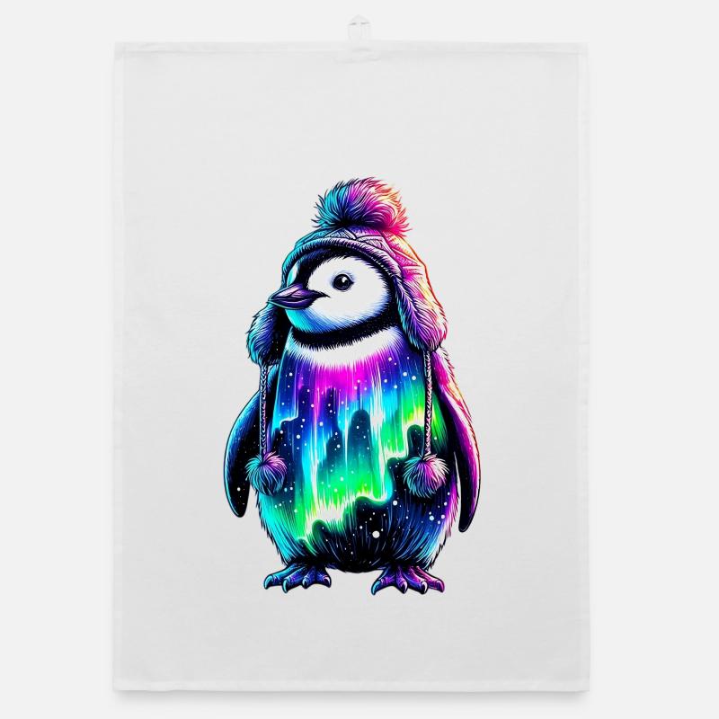 Aurora Borealis Penguin Organic dish towel