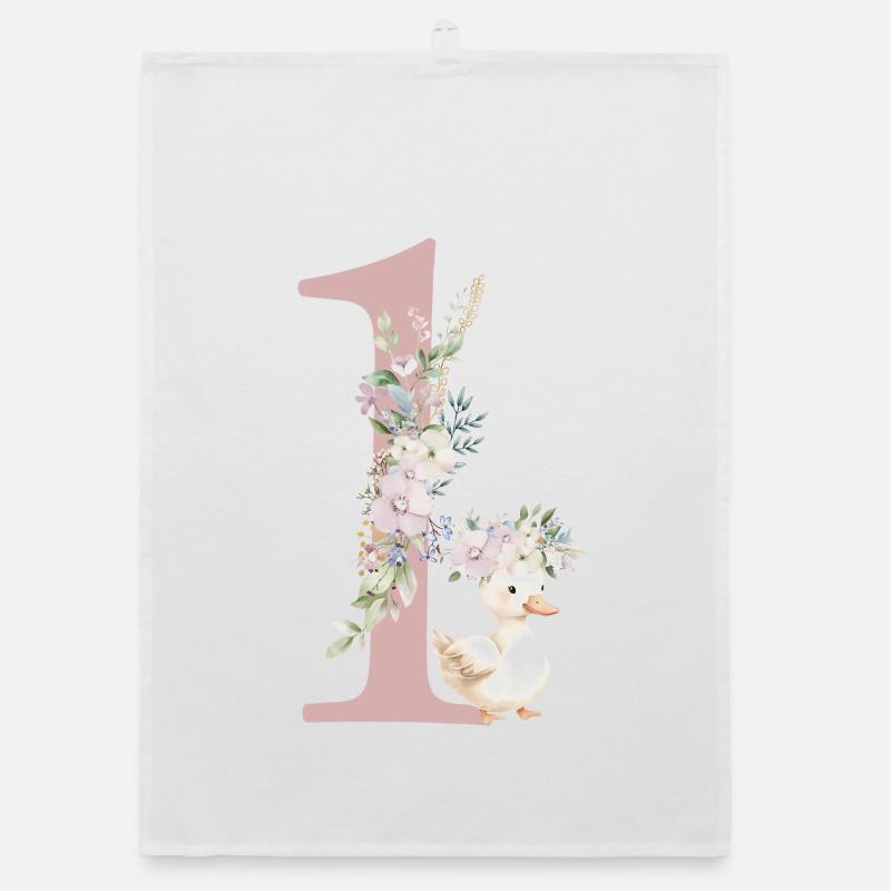 Number 1, floral, personalizable Organic dish towel