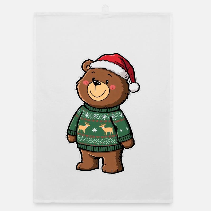 Niedlicher Bär mit Weihnachtspullover Organic Geschirrtuch