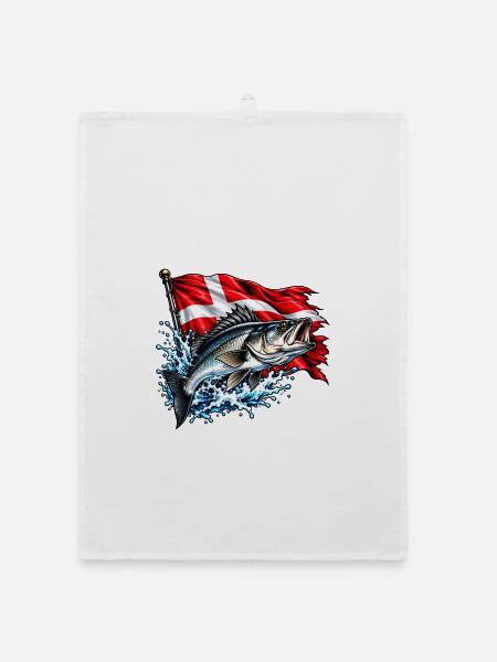 Wolfsbarsch und Flagge - Organic Geschirrtuch - Weiß
