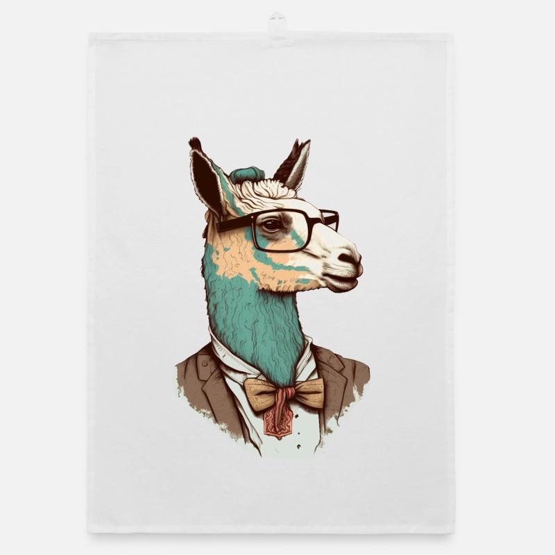 Lama nerd with glasses and suit Organic dish towel