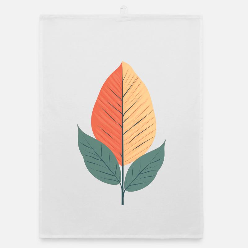 Minimalistisches Blatt - Organic Geschirrtuch - Weiß
