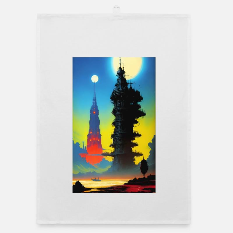 Futuristic skyline with moonlight Organic dish towel