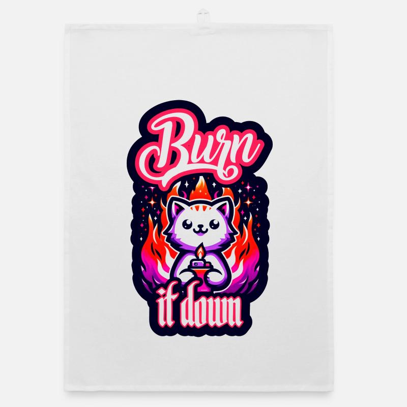 Burn it down | Cat with fire Organic dish towel