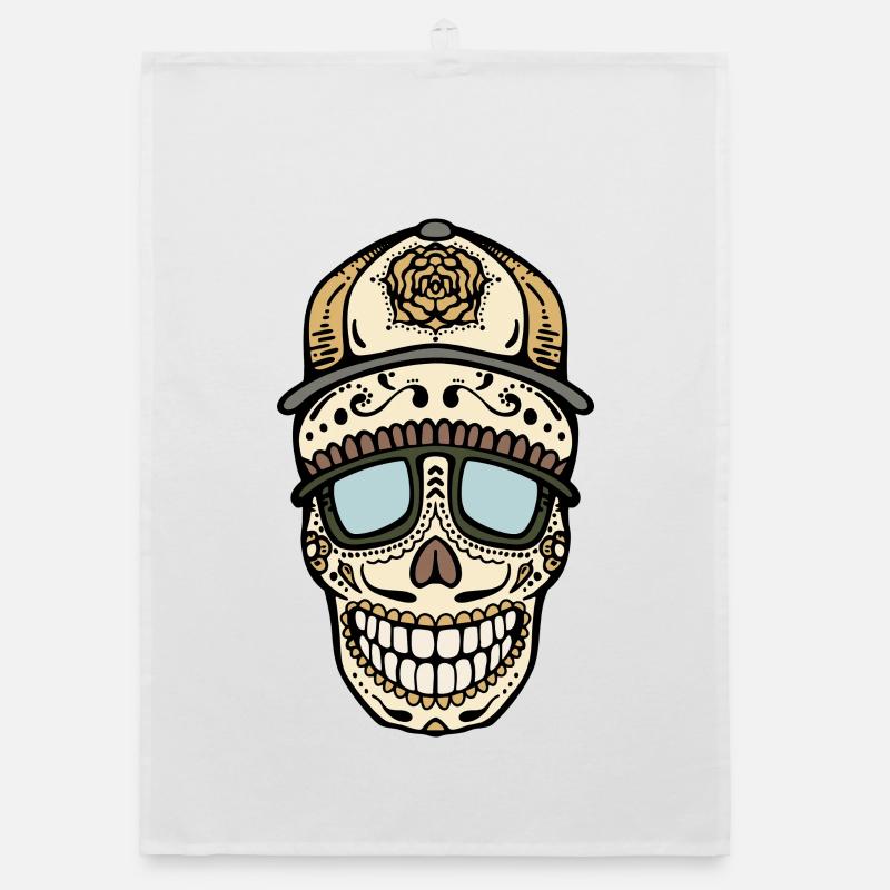 Sugar Skull with Cap and Sunglasses Organic dish towel