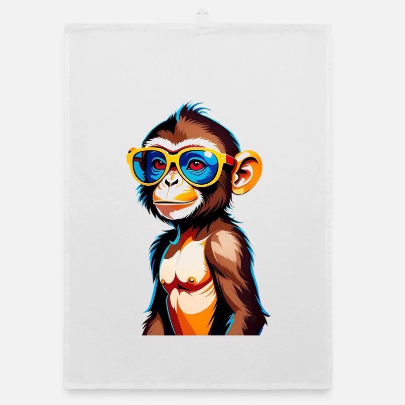 Colorful monkey with retro sunglasses Organic dish towel
