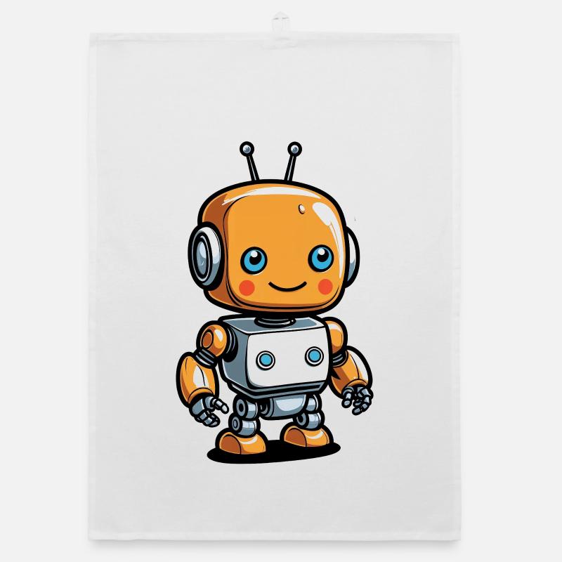 Kawaii Orange Robot with Headset Organic dish towel