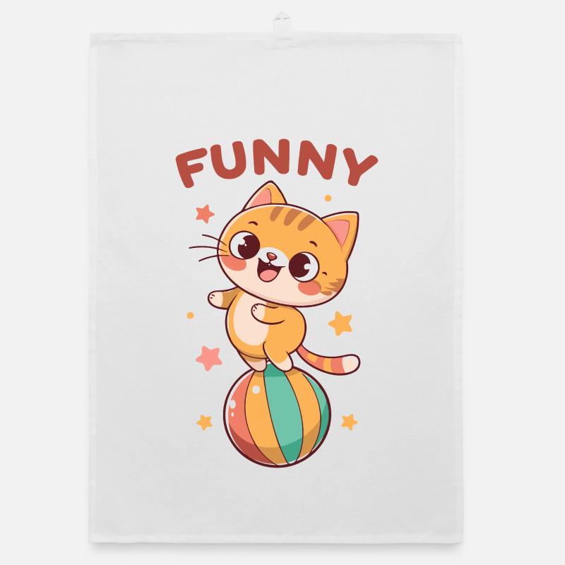 Mischievous Cat on Rainbow Ball Organic dish towel