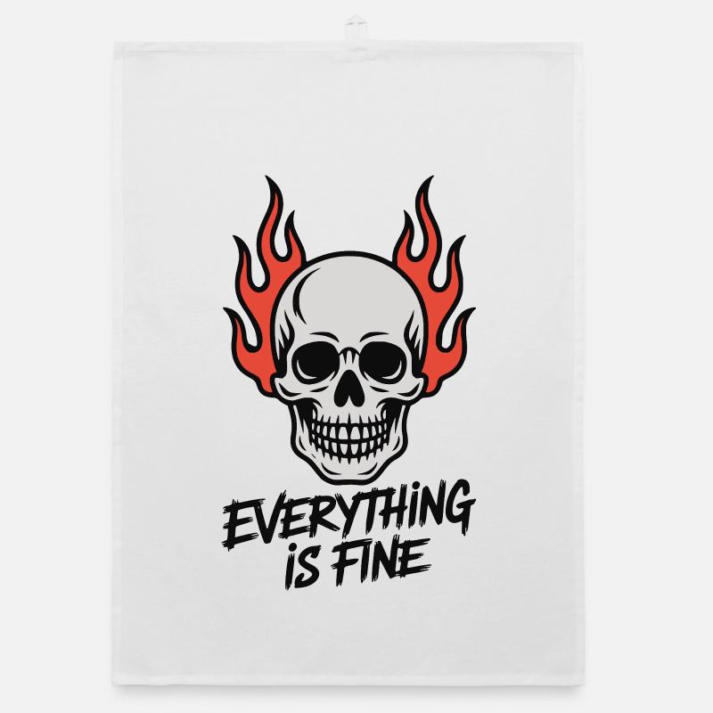 Skull On Fire Everything Is Fine Organic Geschirrtuch