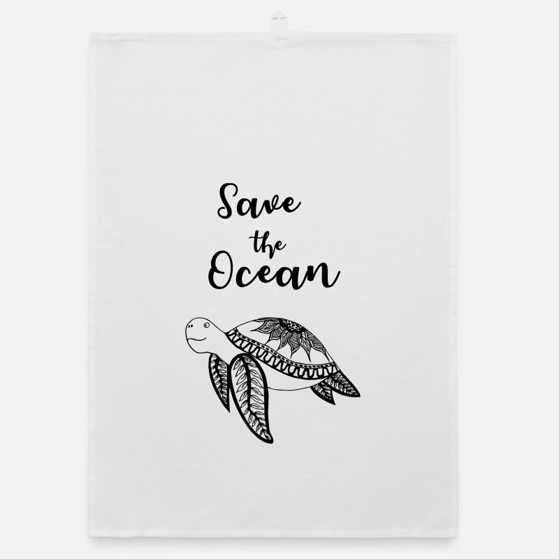 Save the Ocean slogan with turtle Organic dish towel