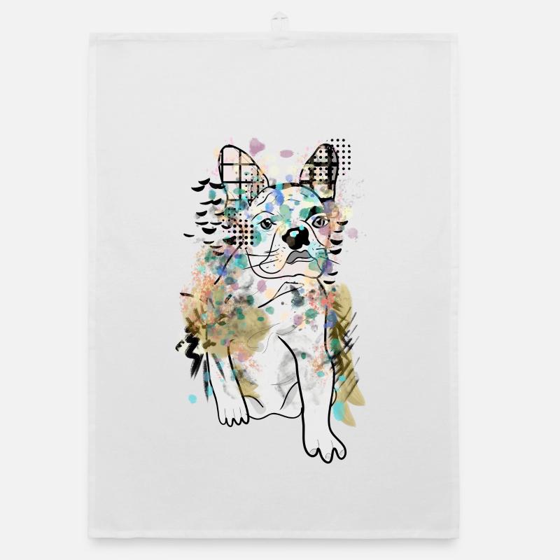DESSIN DE BOULEDOGUE MIGNON - Torchon bio - blanc