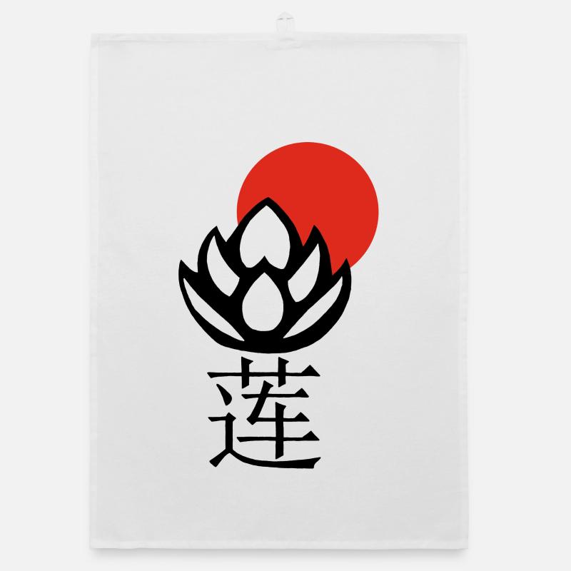 Black Lotus and Red Sun Organic dish towel