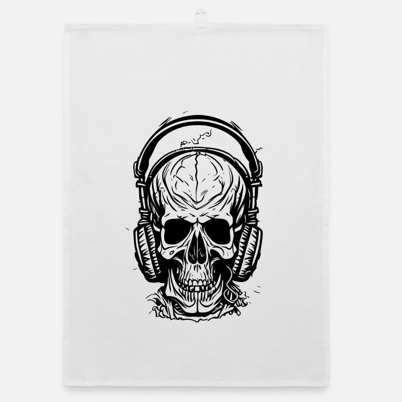 Totenkopf mit Kopfhörern Organic Geschirrtuch