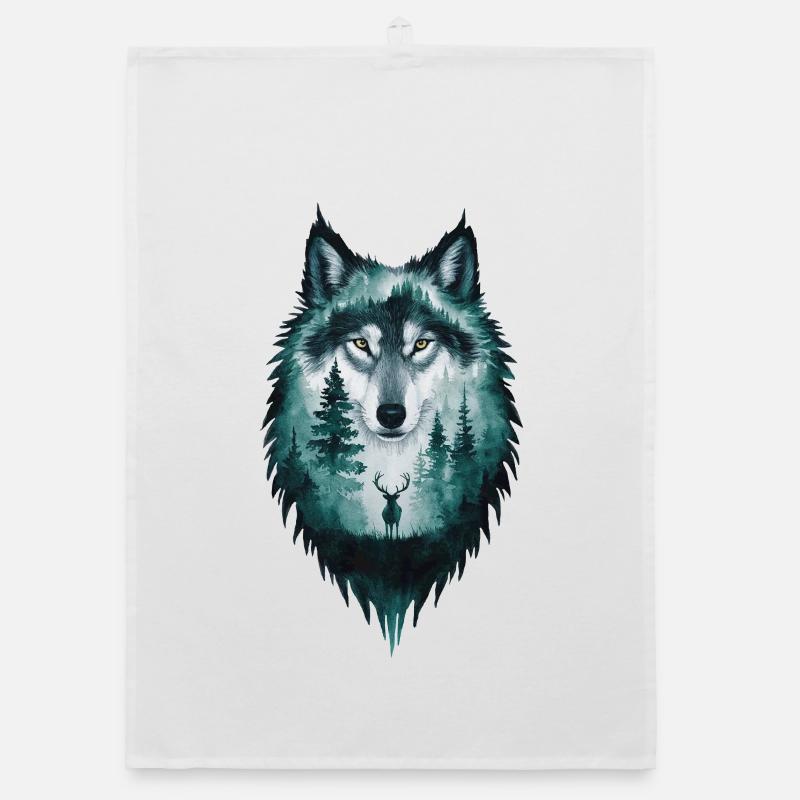 Wolf Silhouette Hirsch Wald Geschenk Organic Geschirrtuch