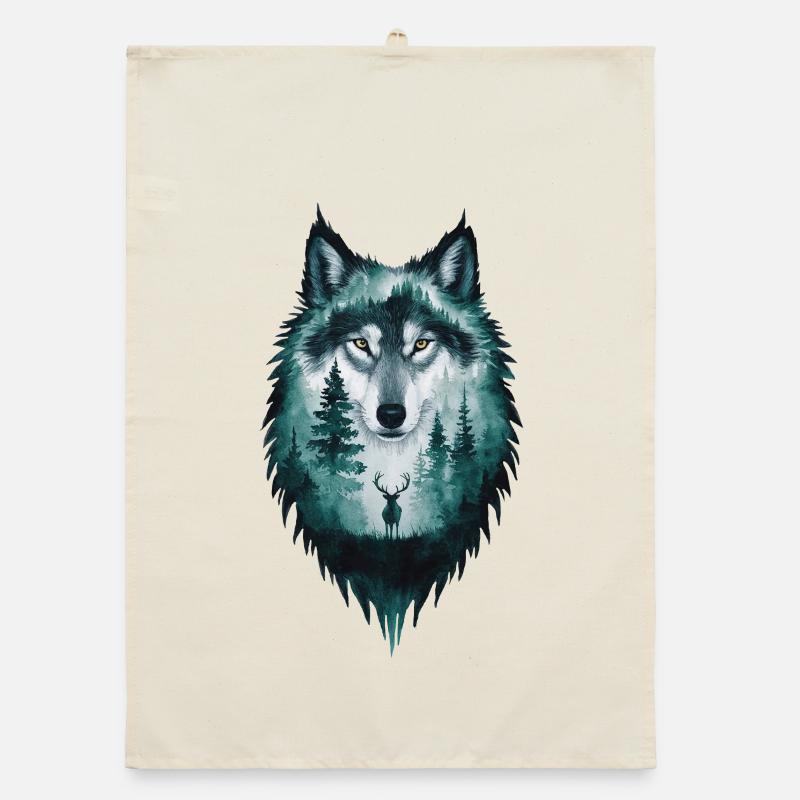 Wolf Silhouette Hirsch Wald Geschenk Organic Geschirrtuch