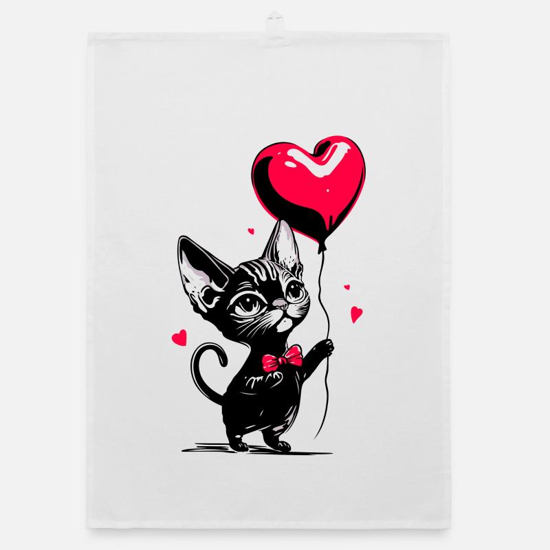 Katze Sphynx Herz Luftballon - Heartful Creatures Organic Geschirrtuch