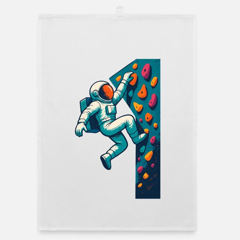 Bouldering Astronaut Hovering Easy Climbing Gesche - Organic dish towel - white