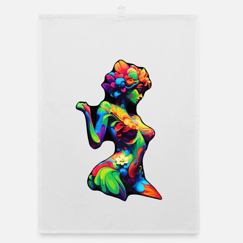 Bunte Flora-Silhouette Organic Geschirrtuch