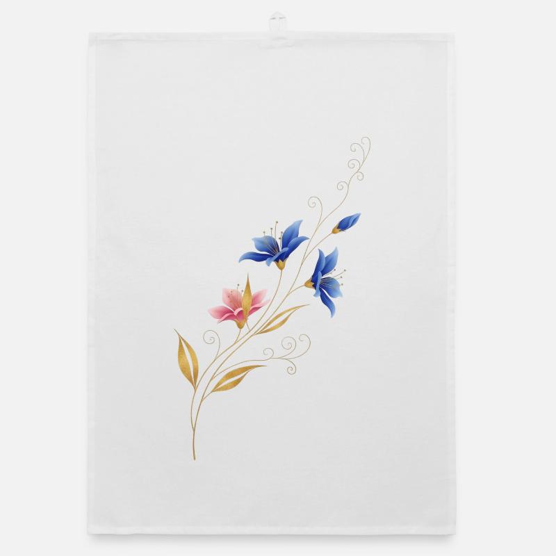 Liane fleur dorée Bleu Rose Torchon bio