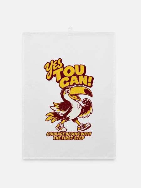 Yes You Can – Mutiger Tukan  - Organic Geschirrtuch - Weiß - Vorne