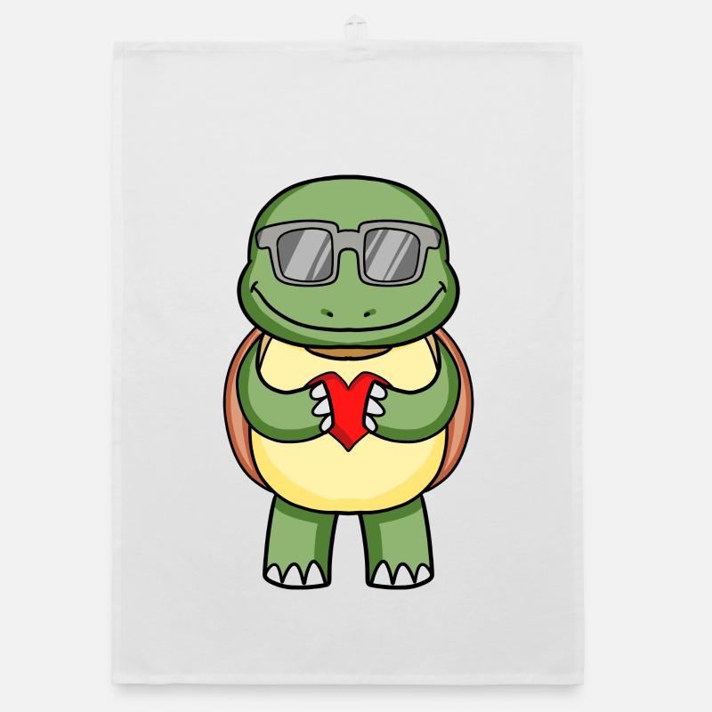 Schildkröte mit Sonnenbrille und Herz Organic Geschirrtuch