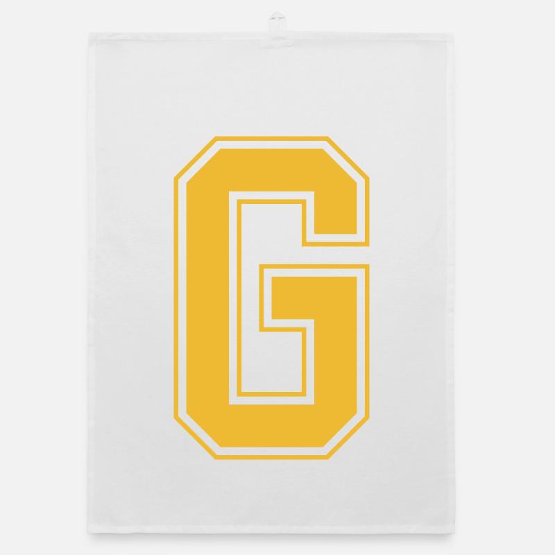 Monogramme rouge jaune College House initiale G Torchon bio