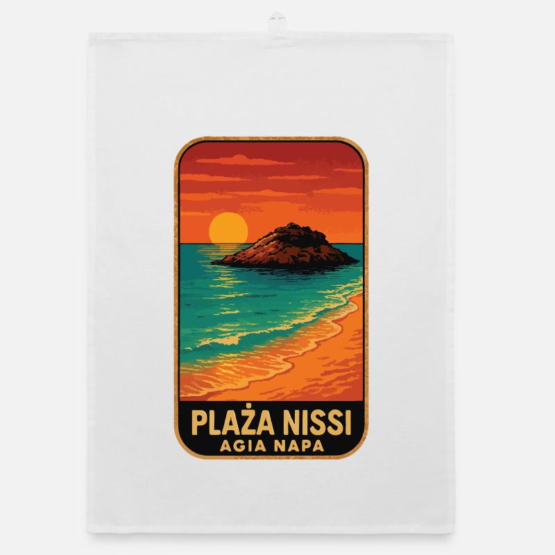 Plage de Nissi avec coucher de soleil Torchon bio