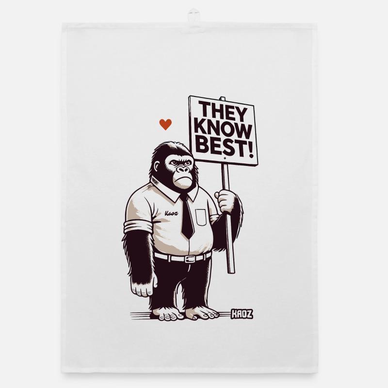 Comic-Gorilla mit Schild „Sie wissen es besser" Organic Geschirrtuch