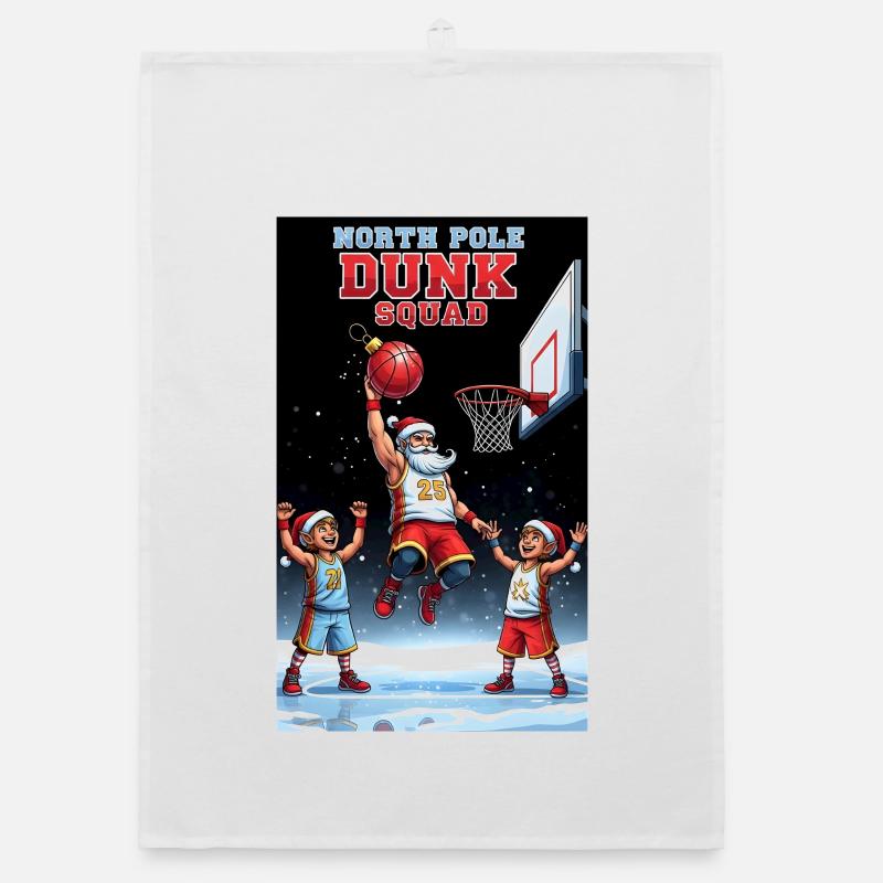 Santa Dunking Basketball North Pole Dunk Squad Organic dish towel