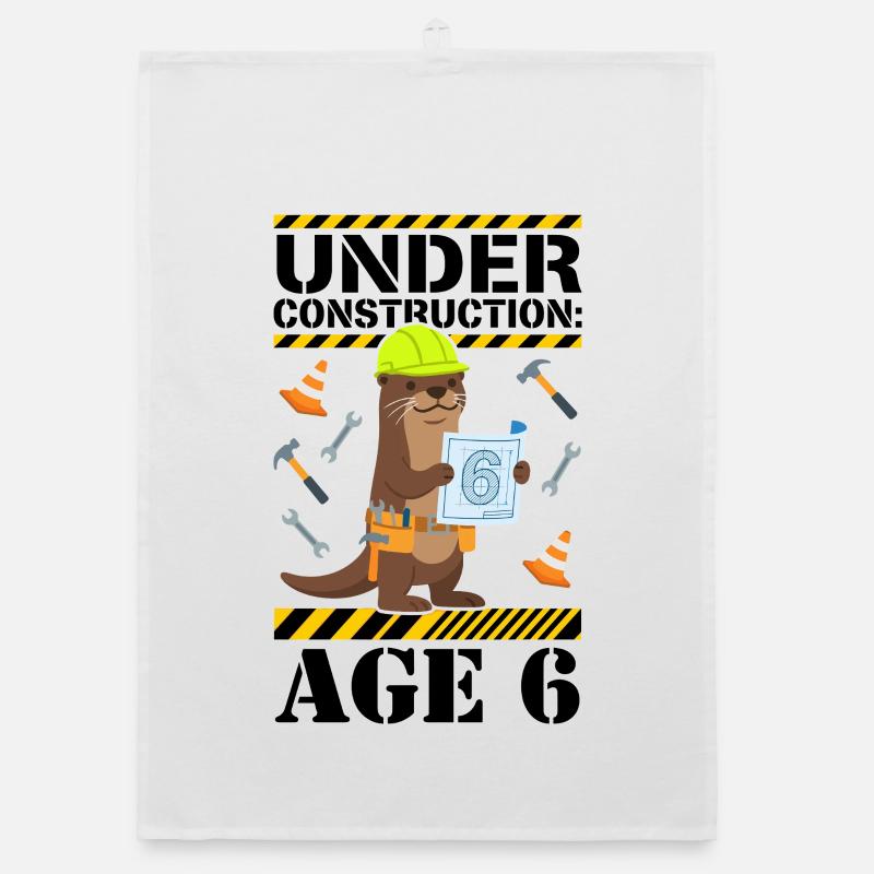 Under Construction 6th Birthday Otter Organic dish towel