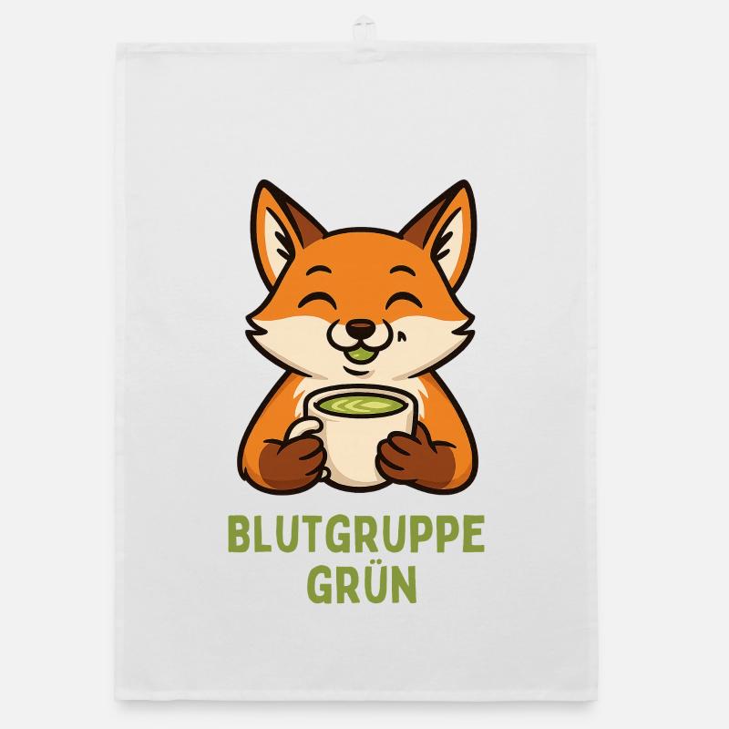 Cheerful fox with green drink Organic dish towel