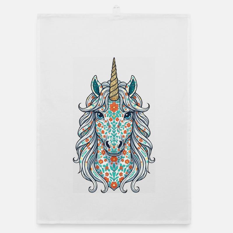 Einhorn-Blumenmuster Organic Geschirrtuch