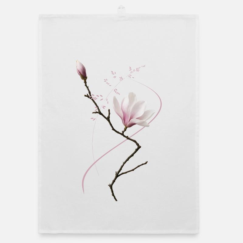 Magnolia in Ikebana style elegant & minimal Organic dish towel