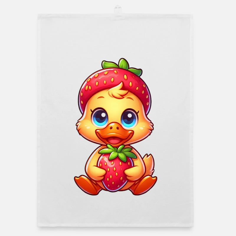 Sweet Duck Strawberry Whimsical Fruit Fruity Organic dish towel